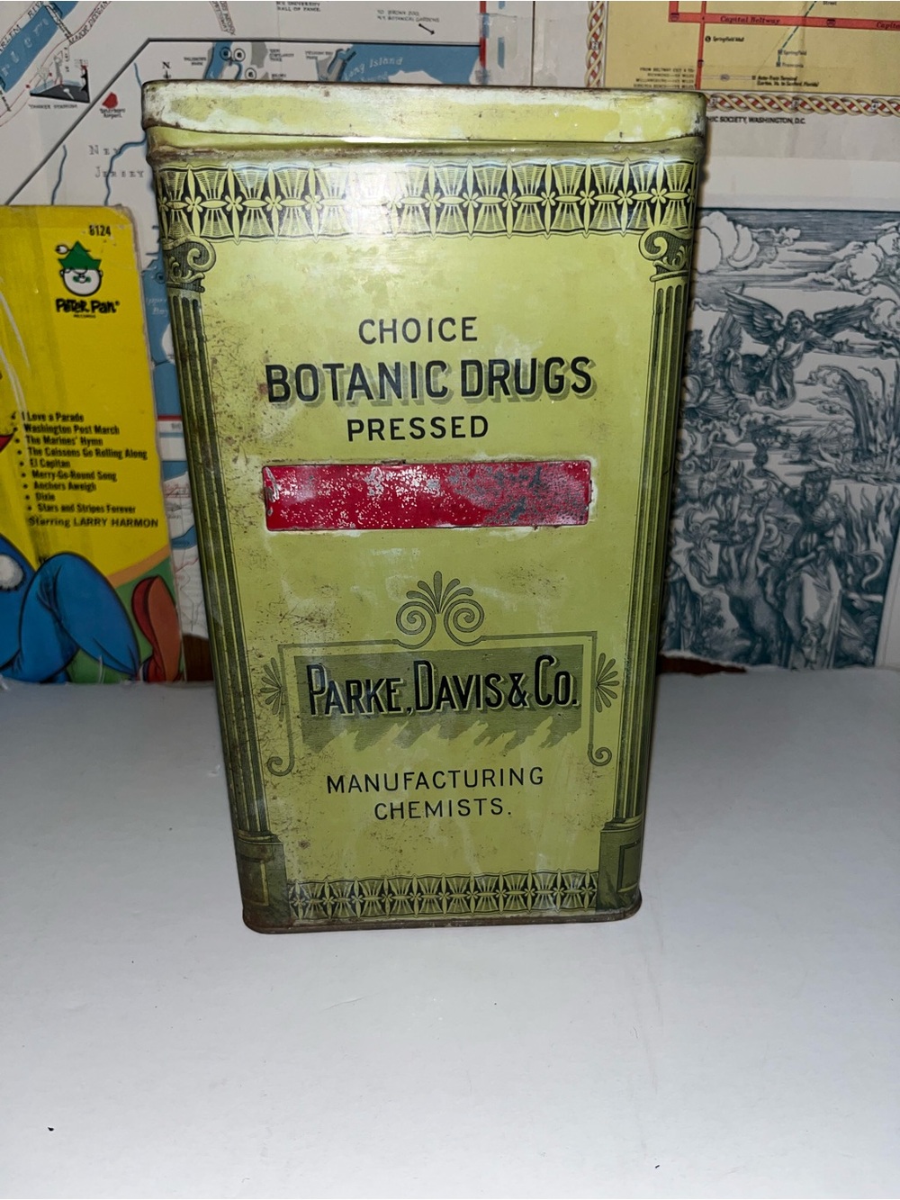 Antique Parke Davis & Co Choice Botanic Drugs Pressed Apothecary Tin